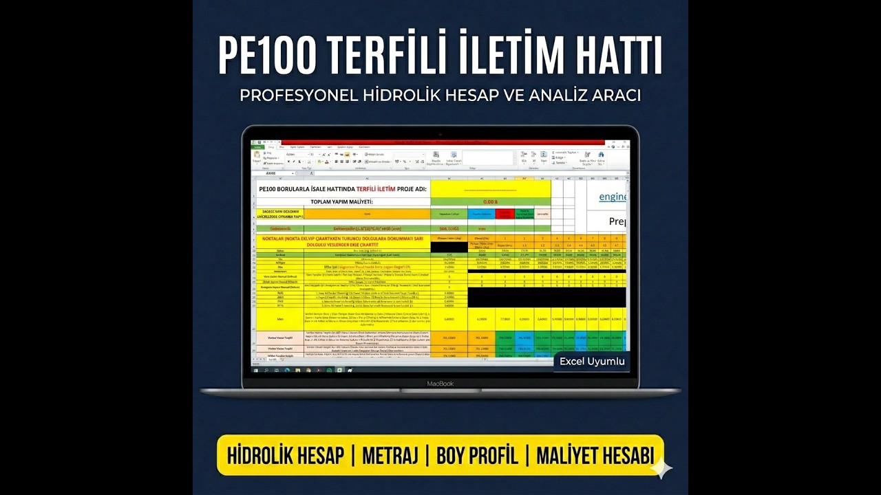 Hdpe PE100 Borularla Terfili İ&ccedil;me Suyu İletim Hattı Hidrolik Hesabı (Excel) (Otomatik Hesaplama)
