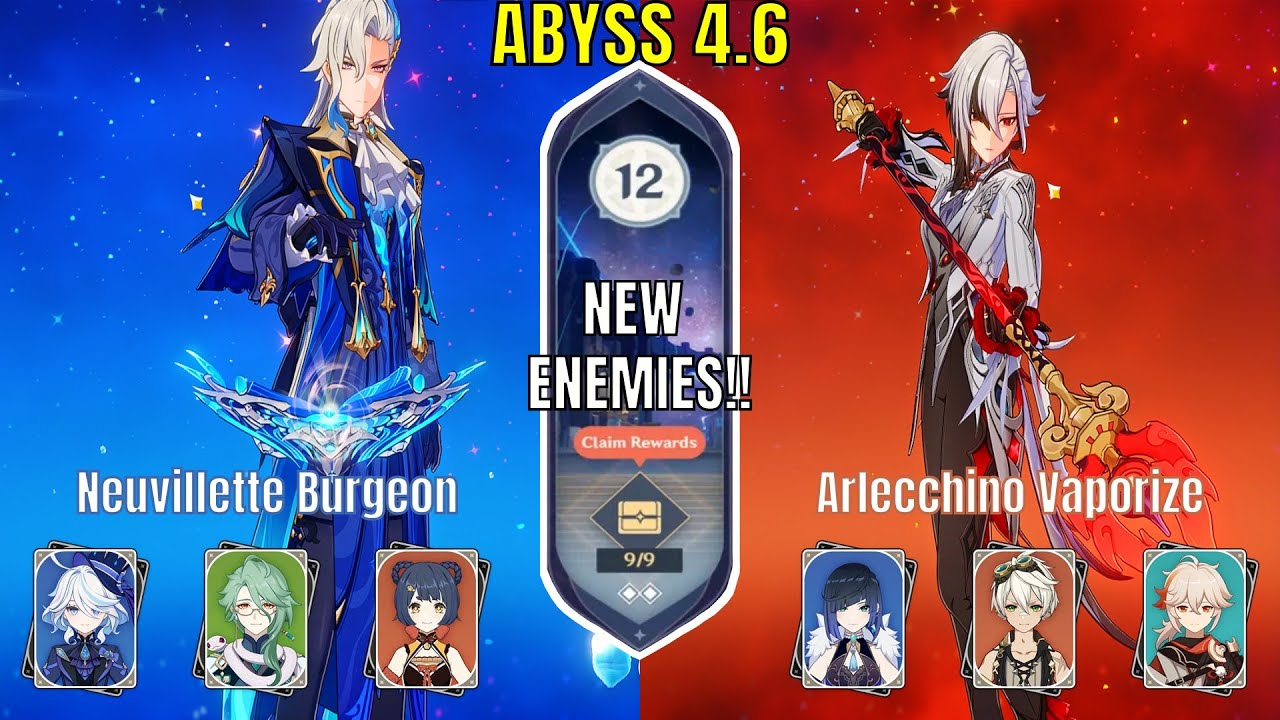 Nuevillette Burgeon & Arlecchino Vaporize | Spiral Abyss 4.6 Floor 12 9 stars | Genshin Impact