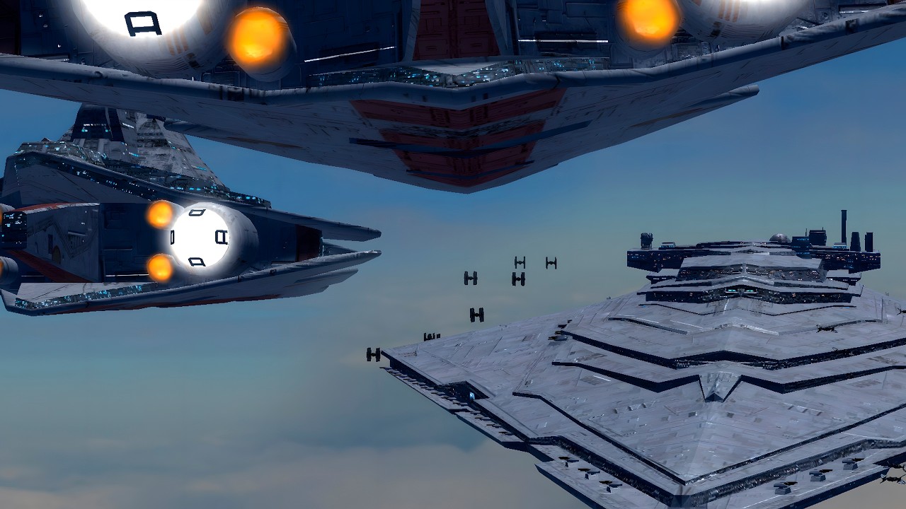 Resurgent Star Destroyer vs 5 Protector Star Destroyers | Star Wars Empire at War Remake AR