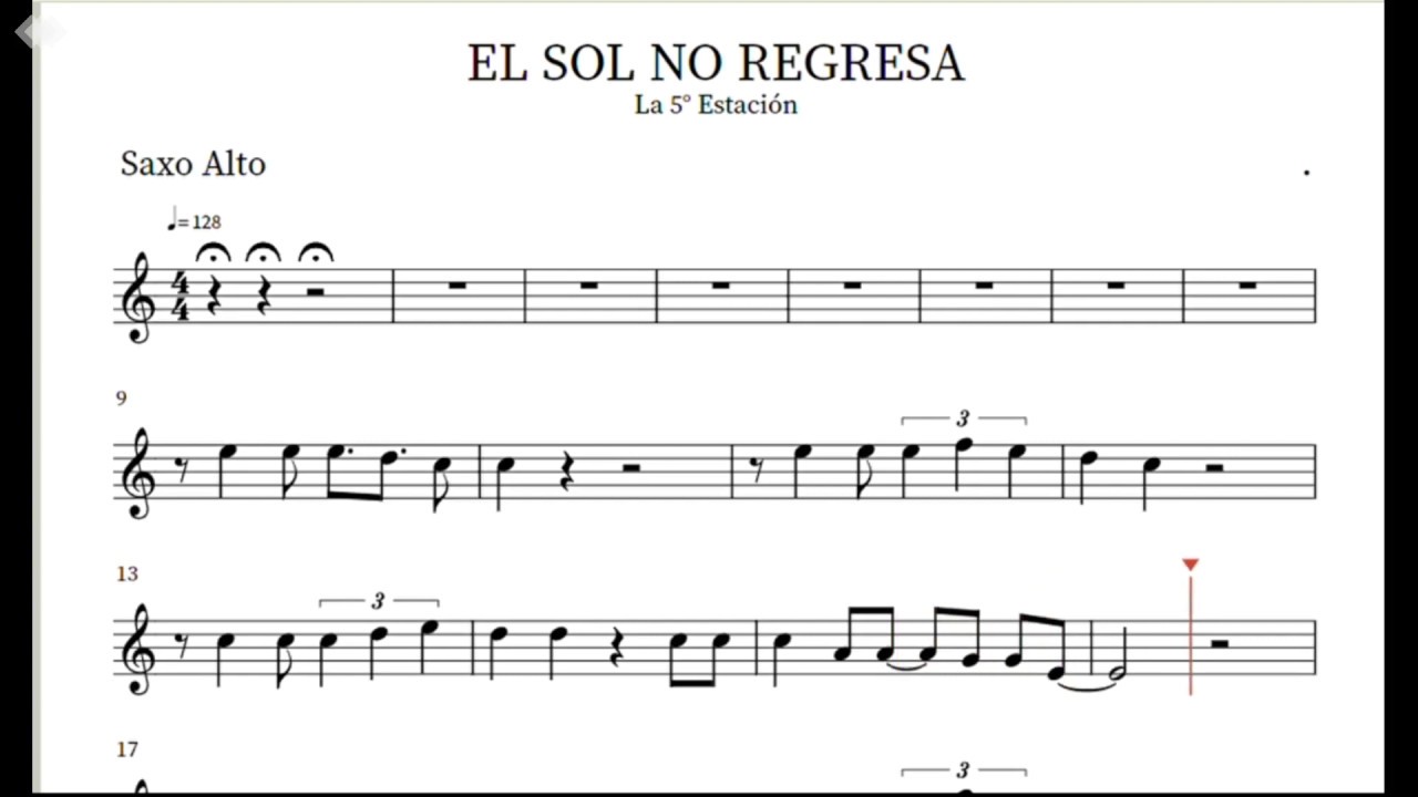 El sol no regresa - La quinta estación - (karaoke) Partitura para Saxo Alto