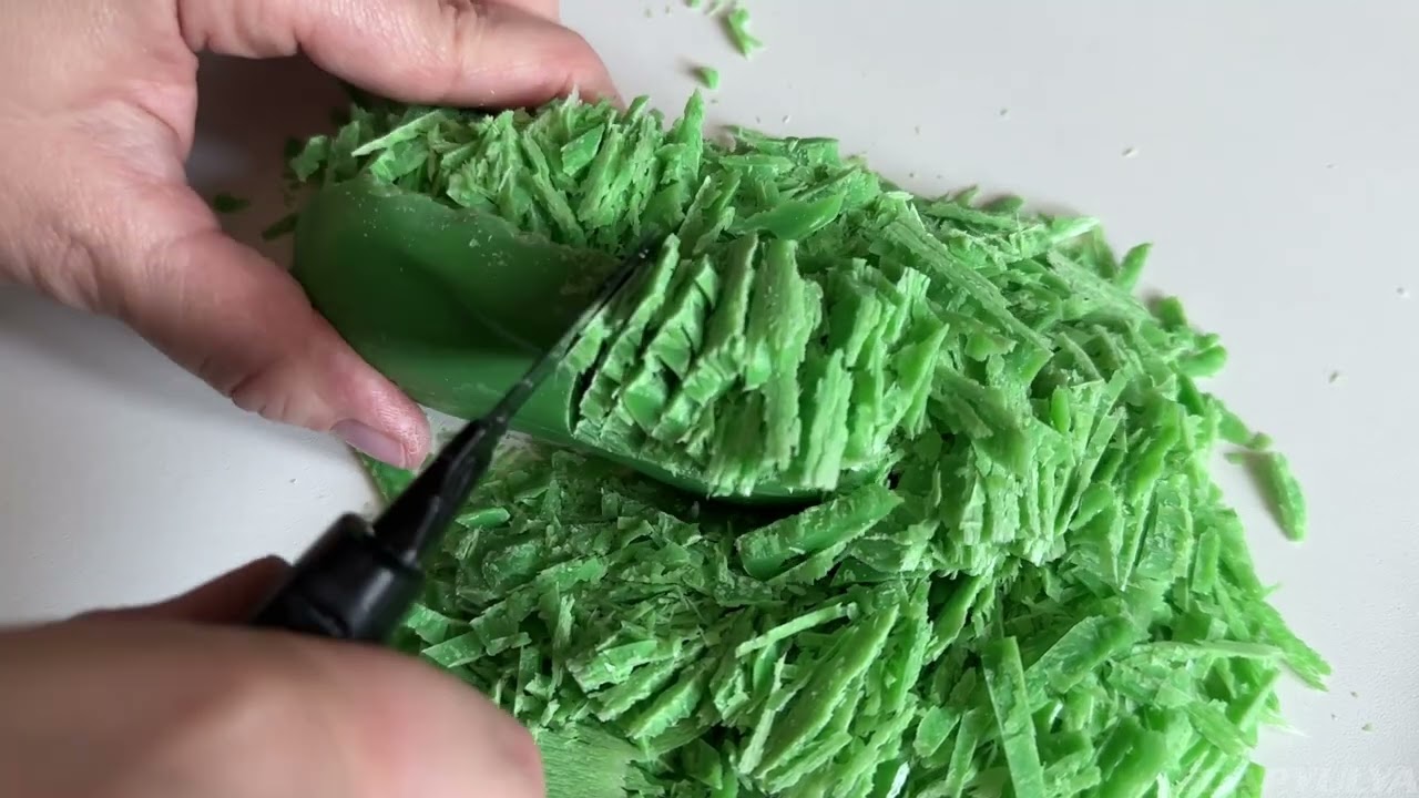 ASMR cutting green soap on the table
