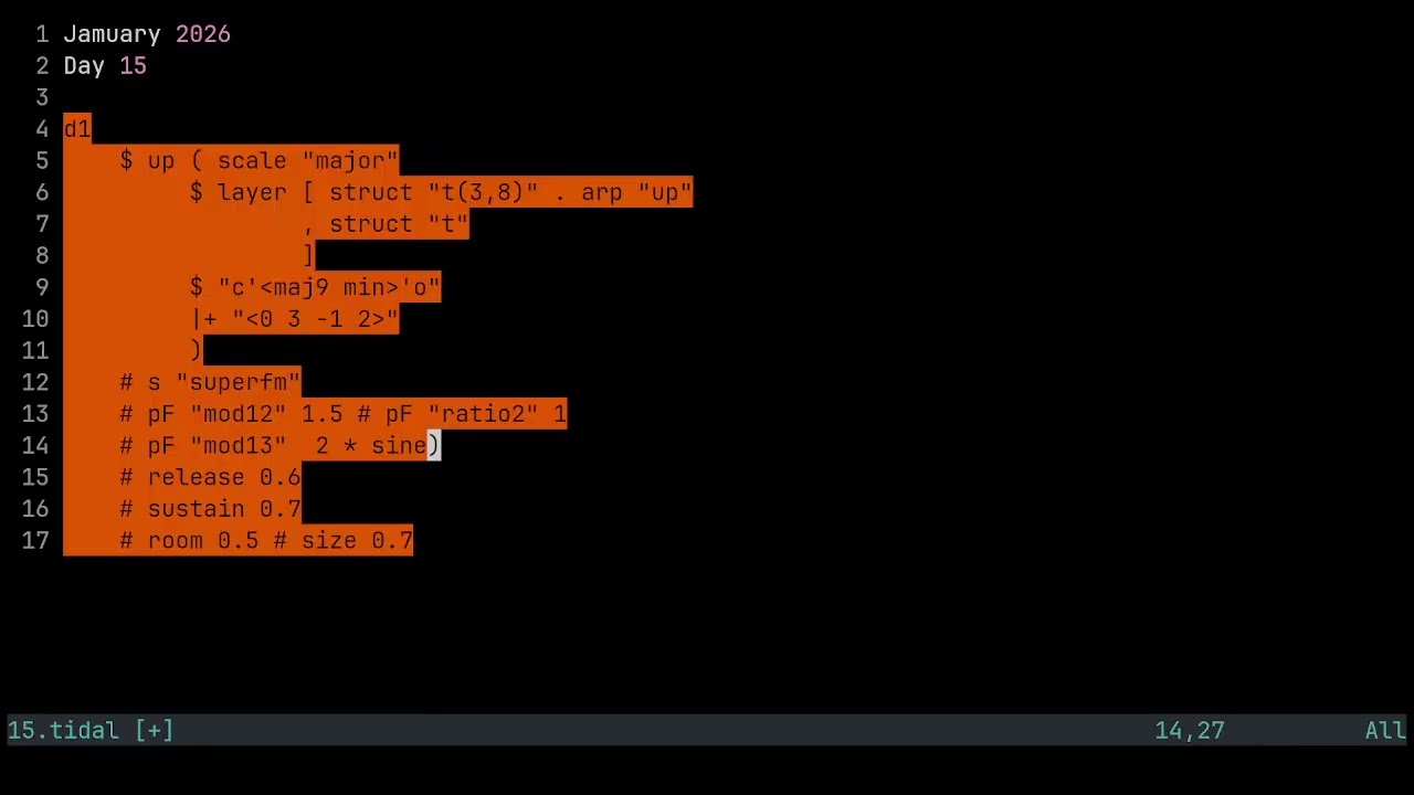 Jamuary 2026 Day 15 Tidal Cycles Livecoding