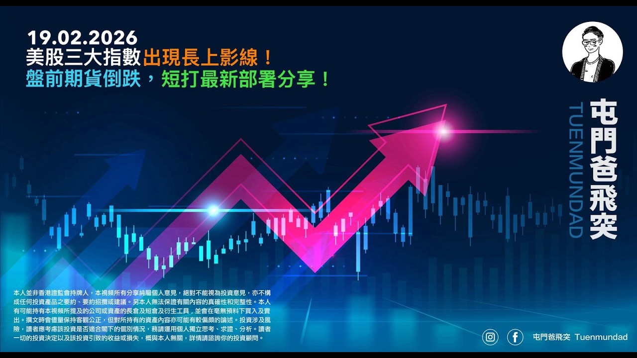 2026年2月19日 美股三大指數出現長上影線！盤前期貨倒跌，短打最新部署分享！