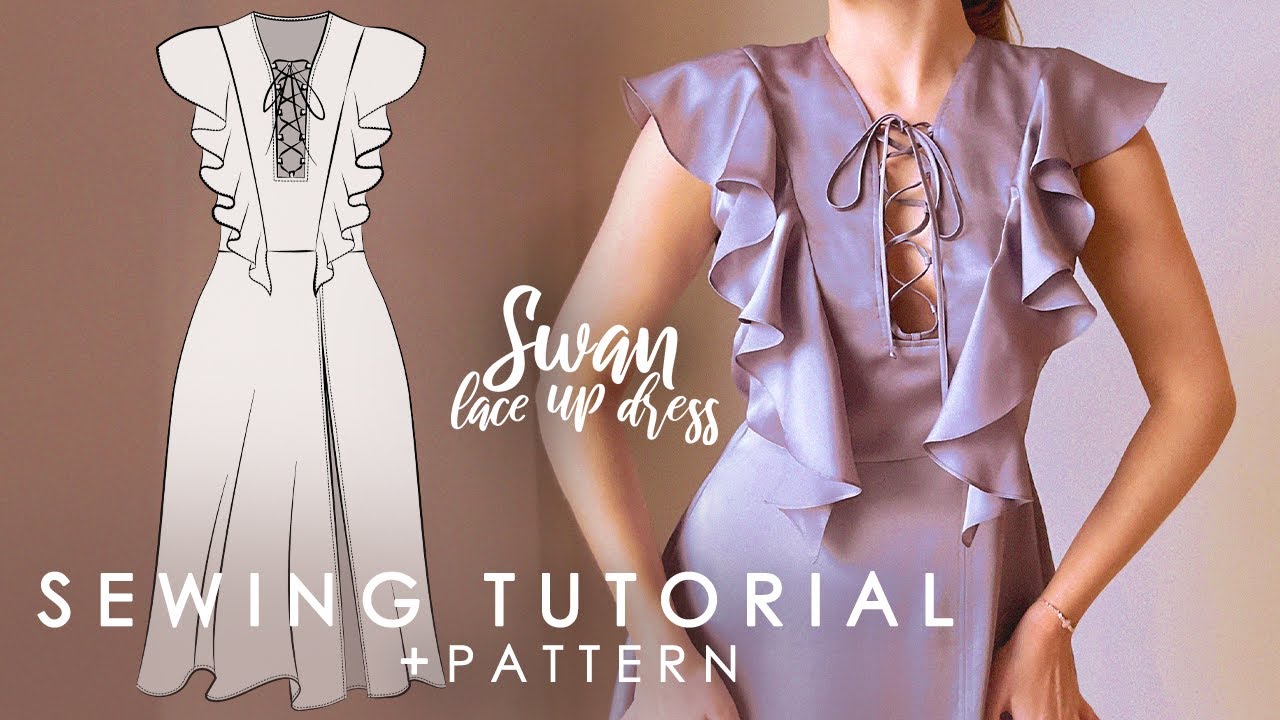 Lace-up Neckline No Zip Dress Sewing Tutorial + Pattern Download |Swan Lace Up Dress|