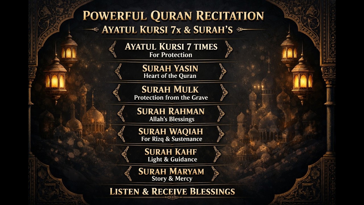 7 Powerful Surahs of the Quran | Ayatul Kursi 7x + Surah Yasin, Rahman, Mulk, Waqiah, Kahf & Maryam