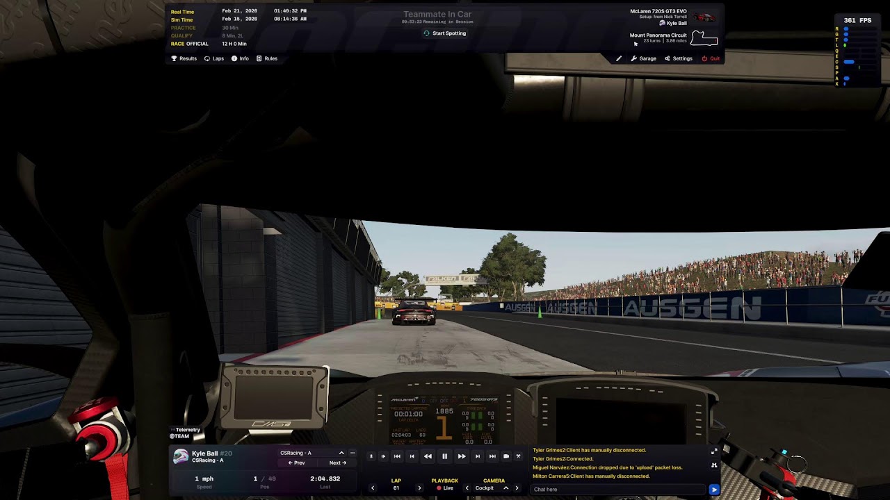 iRacing - Bathurst 12 Hour livestreamed - part 1 (session 4) sof 1750