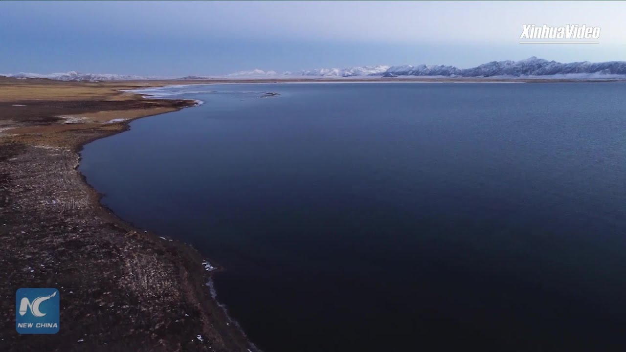 Stunning aerial view of sacred lake in Qinghai, China