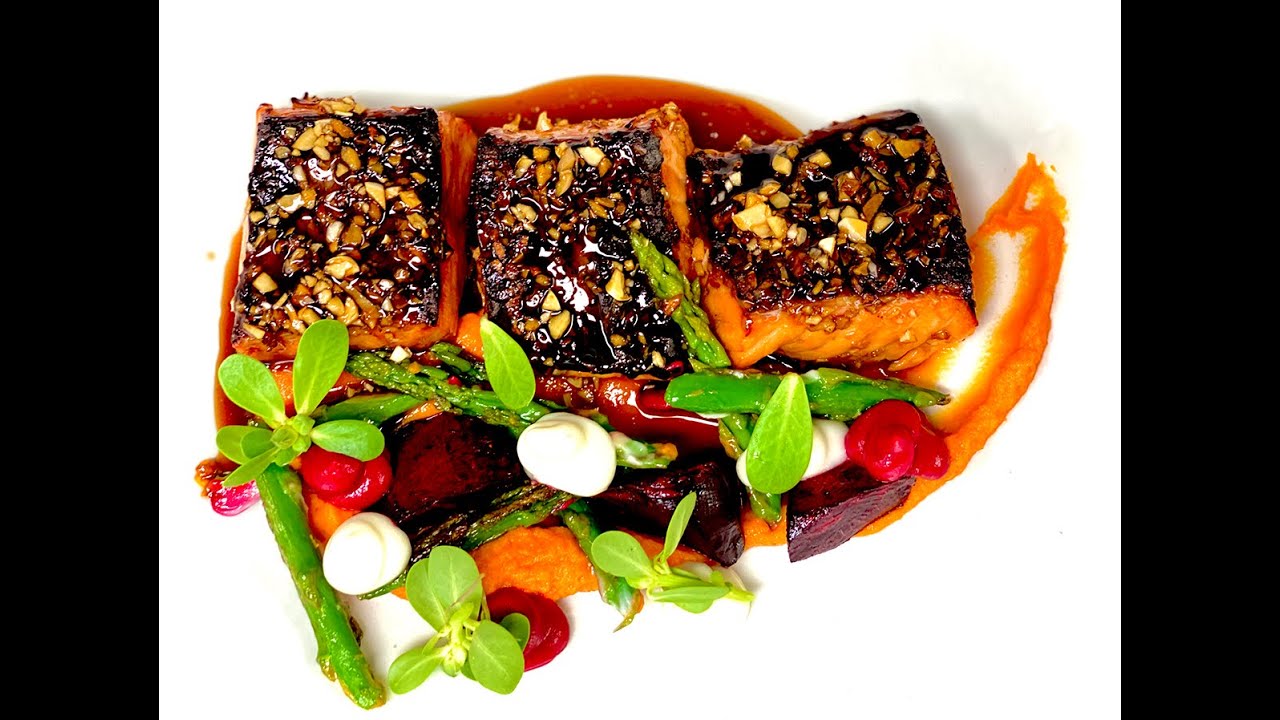 Japanese BBQ wild salmon on a cedar plank