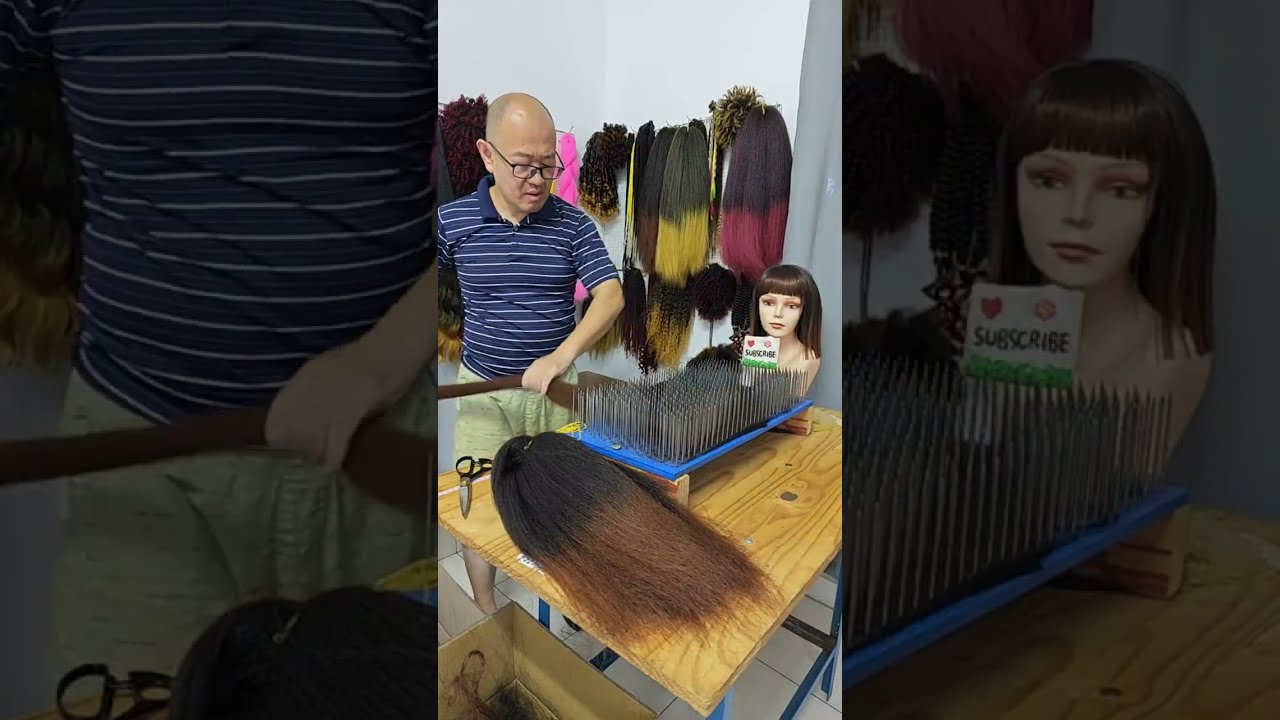African synthetic wig making, pre-processing: color mixing. Wig making skills. Handmade. (276)
