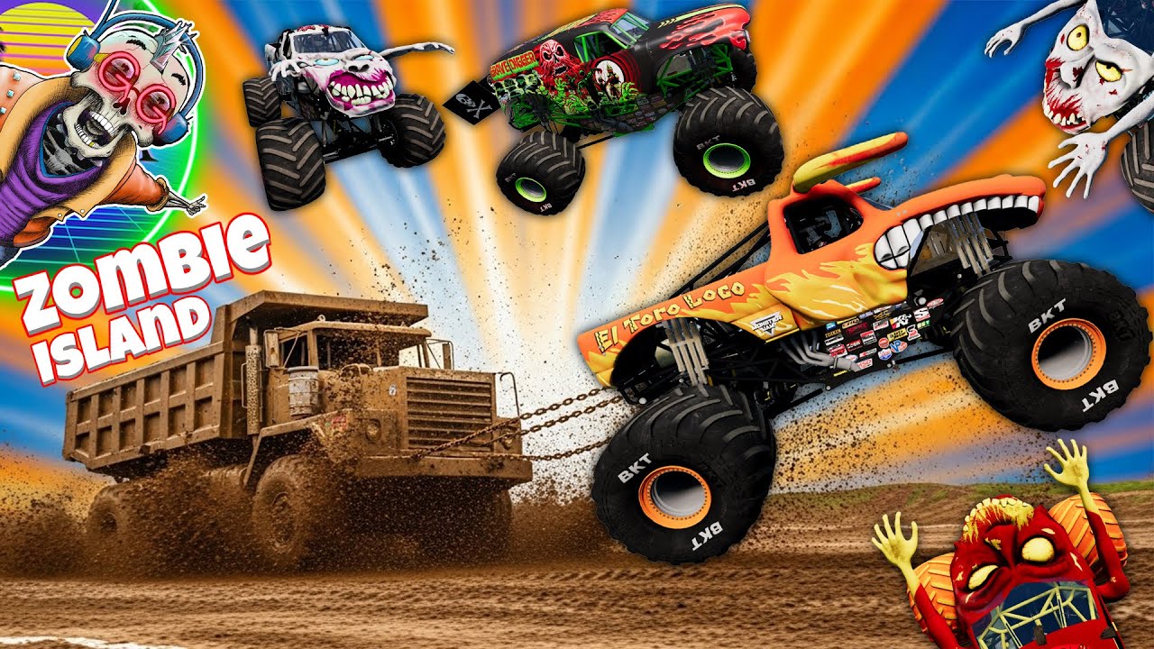 BeamNG Mud Recovery: Monster Jam Chains Drag a GIANT Dump Truck! | Zombie Island Adventure!