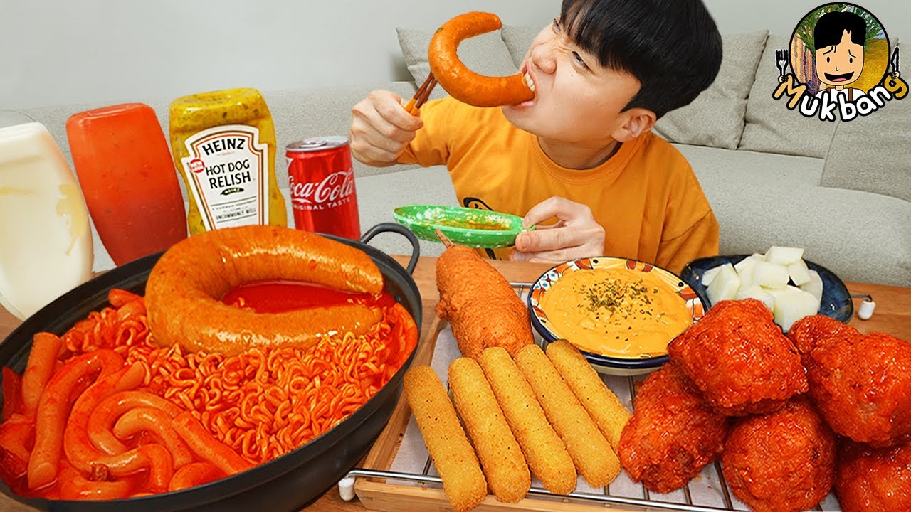 ASMR MUKBANG | РИСОВЫЙ ТОРТ Ттеокбокки, Огненная лапша, хотдог, колбаса рецепт блюда ! принимать