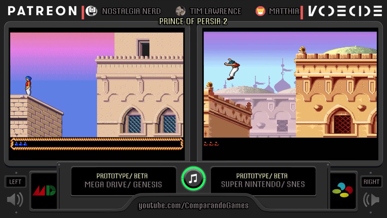 Prince of Persia 2 (Sega Genesis vs SNES) Side by Side Comparison