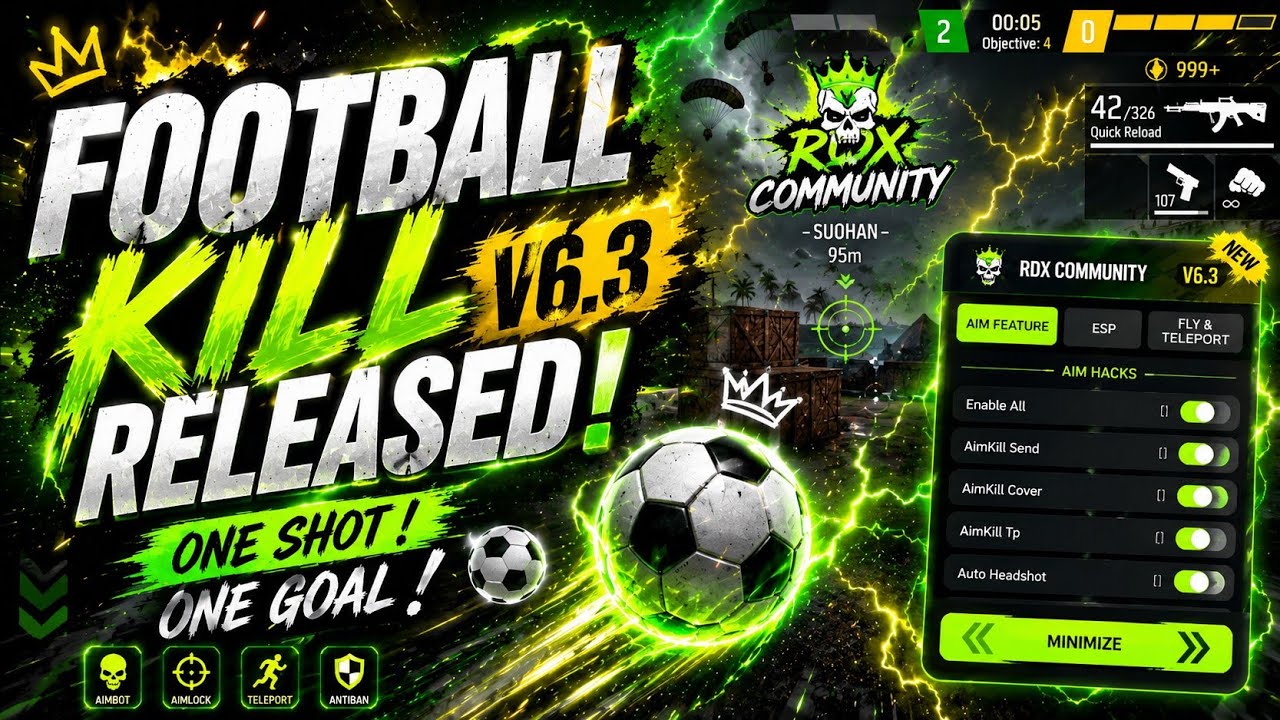 Football & Aimkill V6 || RDX 999 Free fire Football kill V6 New free fire ob53 