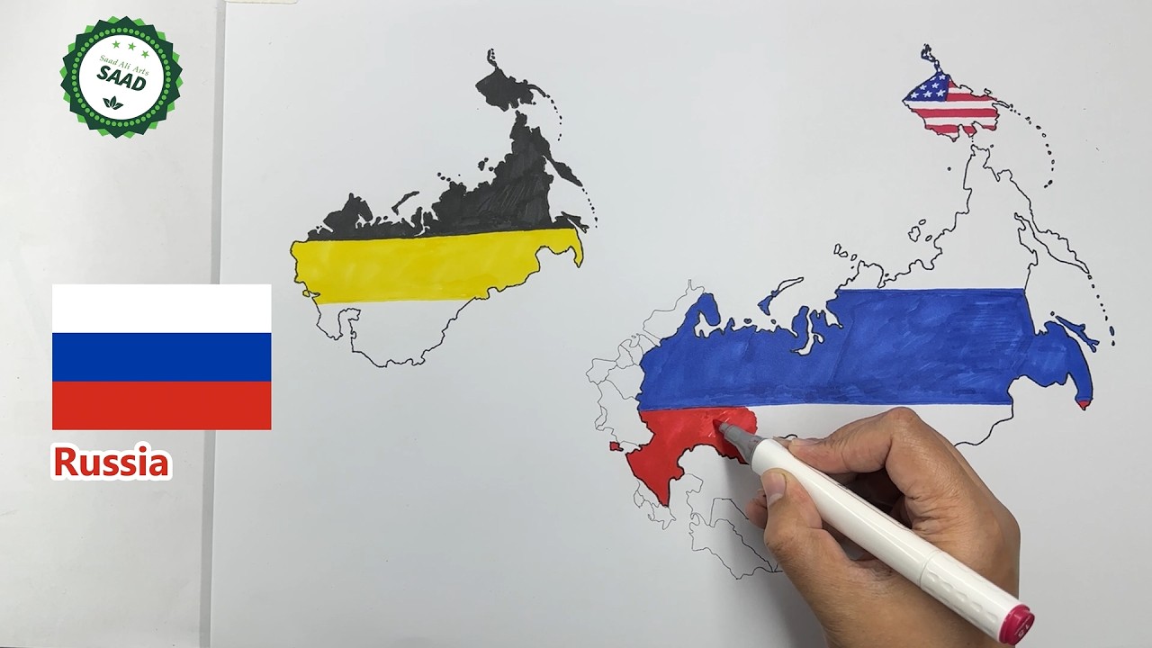 Рисунок карты с флагом Российской империи | Карта с флагом Российской империи с современными гран...