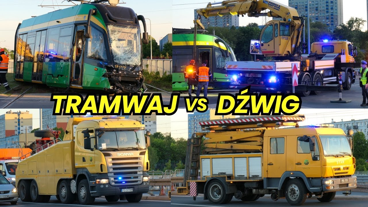 Wypadek tramwaju z dźwigiem w Poznaniu - 06.05.2025