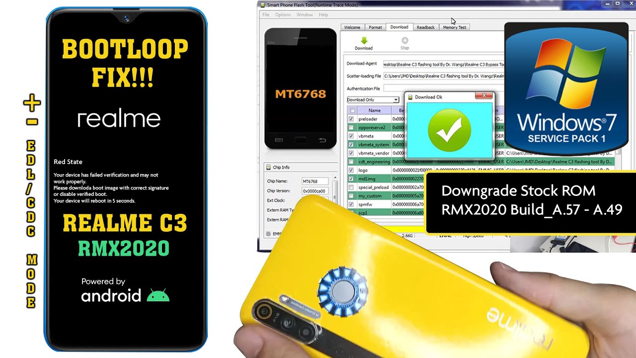 Realme C3 RMX2020/2027/2021 Hardbrick Bootloop  Red State/Deadboot Fix  Using SP Flash Tool