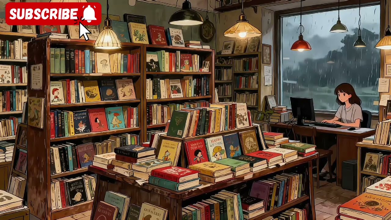 [Working in a bookstore during a thunderstorm] Thunderstorm sounds | Typing sounds