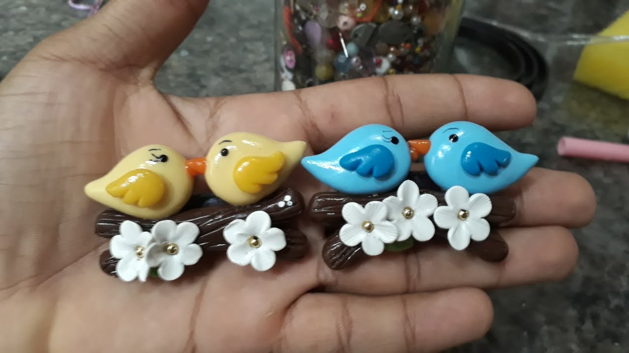 DIY: Ímã  de Geladeira  casal  de passarinho em biscuit