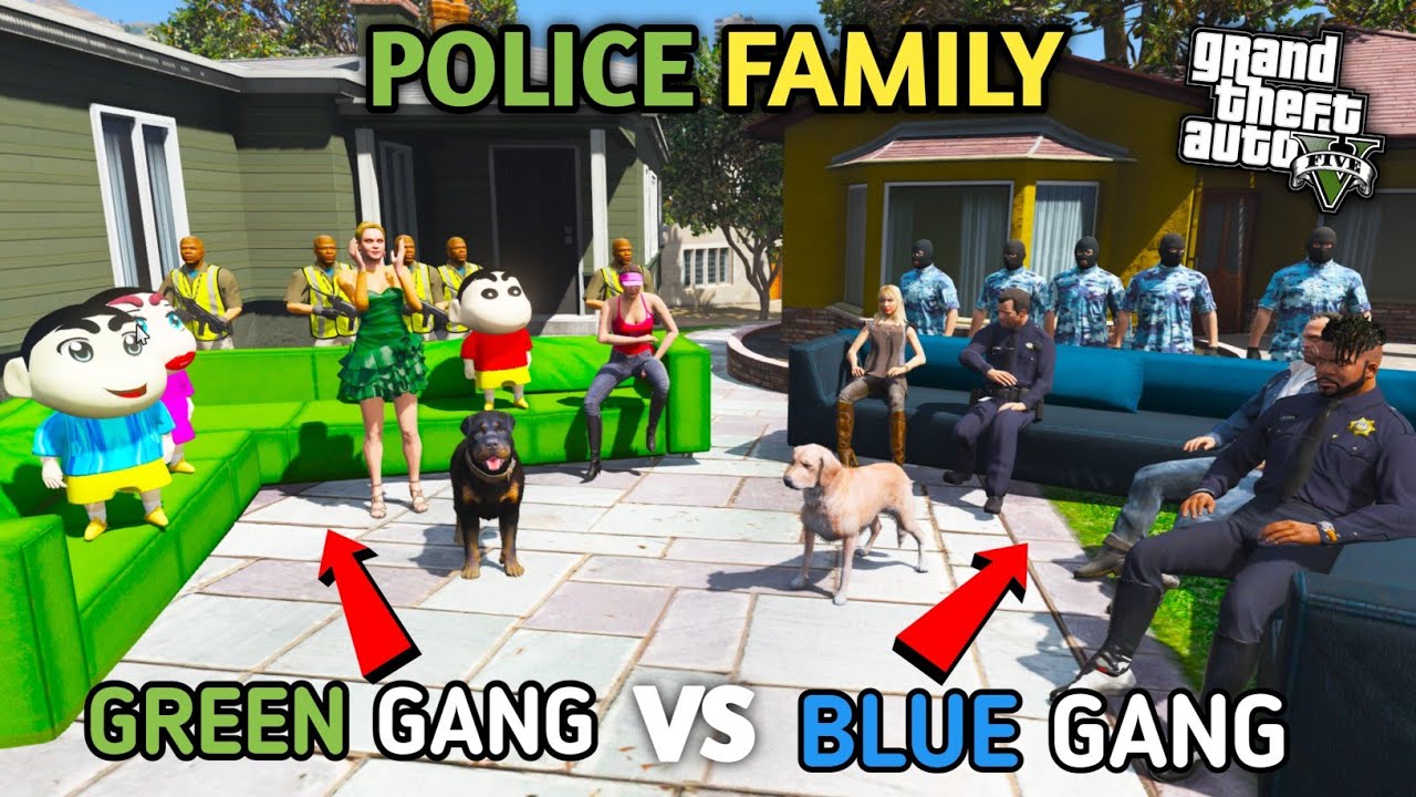 GTA 5: Franklin Police Join Blue Gang🟦 To Fight With Shinchan's Green Gang 🟢For Build house🏚️ Ps