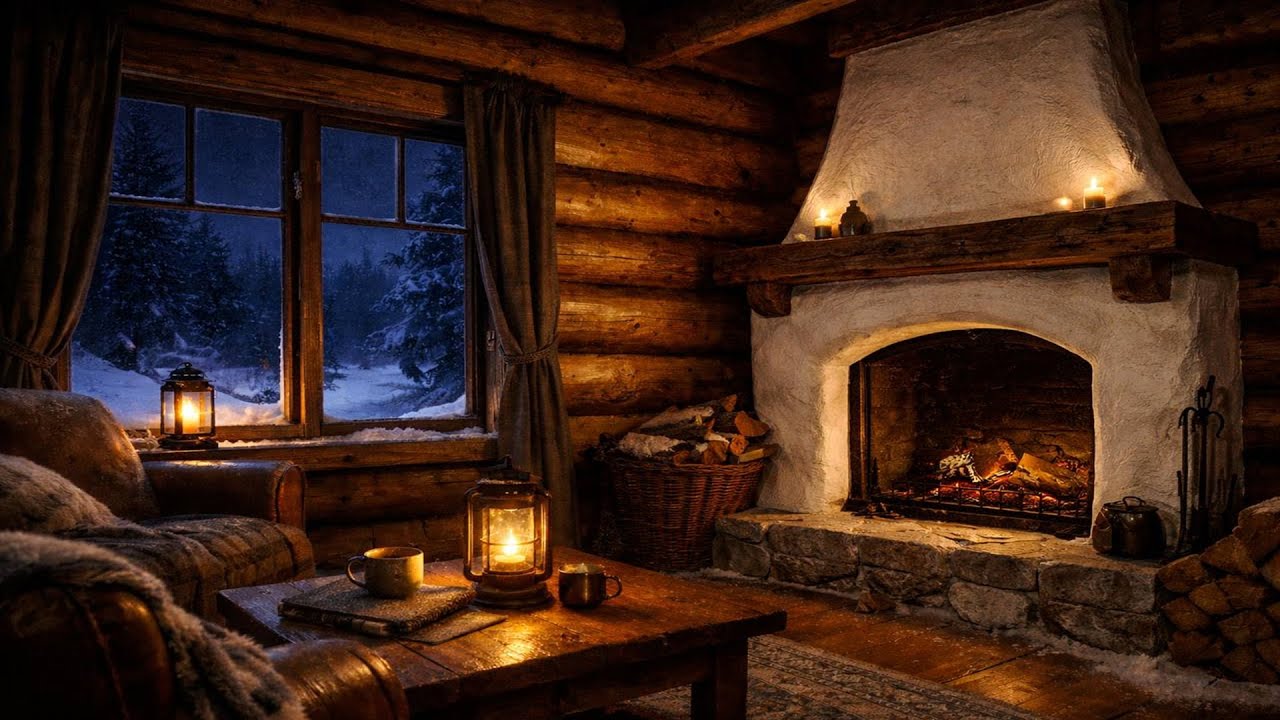Cozy Silent Winter Cabin ❄️ Fireplace Ambience Without Fire | Calm Night Snowfal