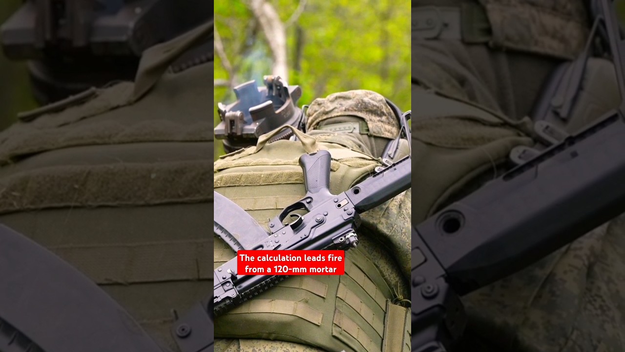 The calculation leads fire from a 120-mm mortar #military