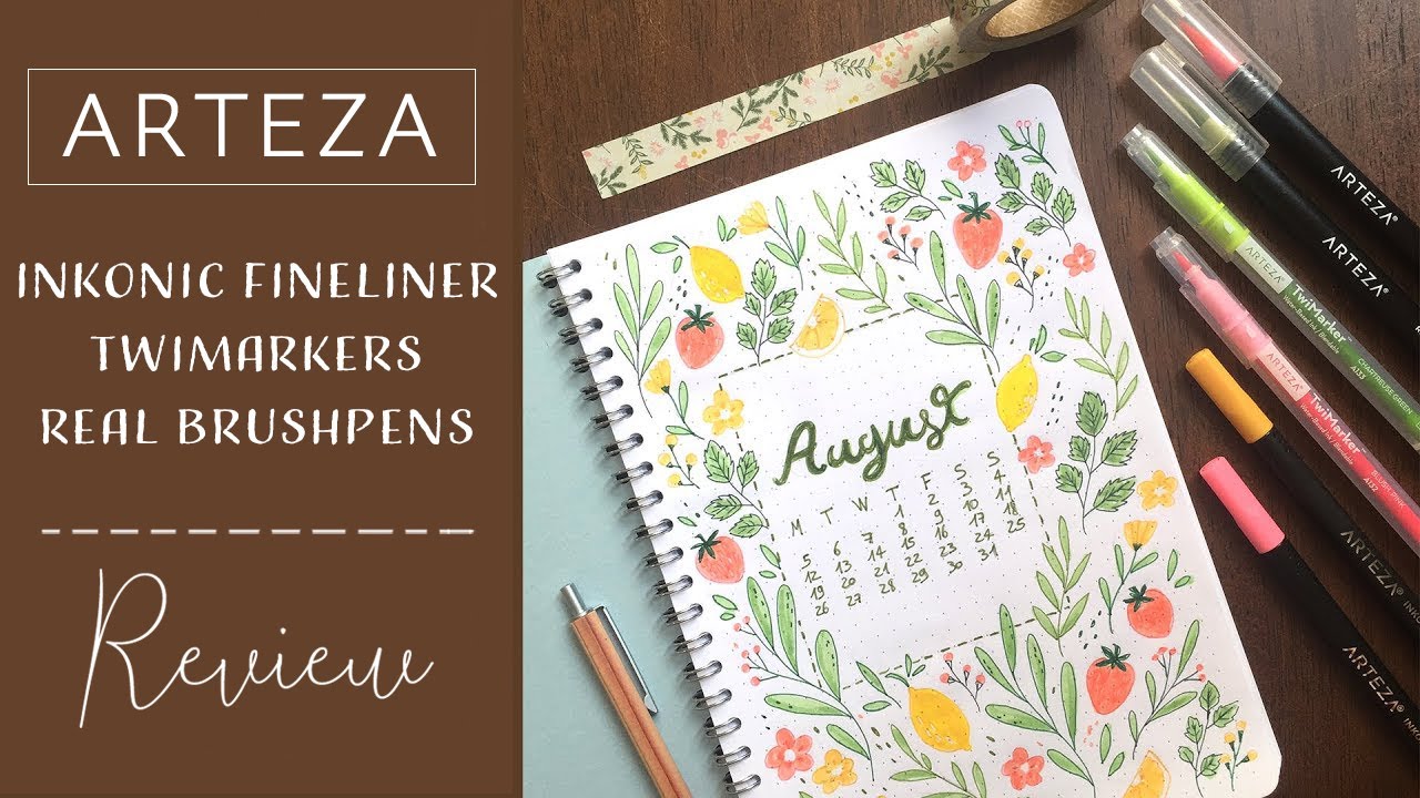 Plan with me! // Arteza Inkonic fineliner pens, Twimarker & Real brush pens Review // August planner