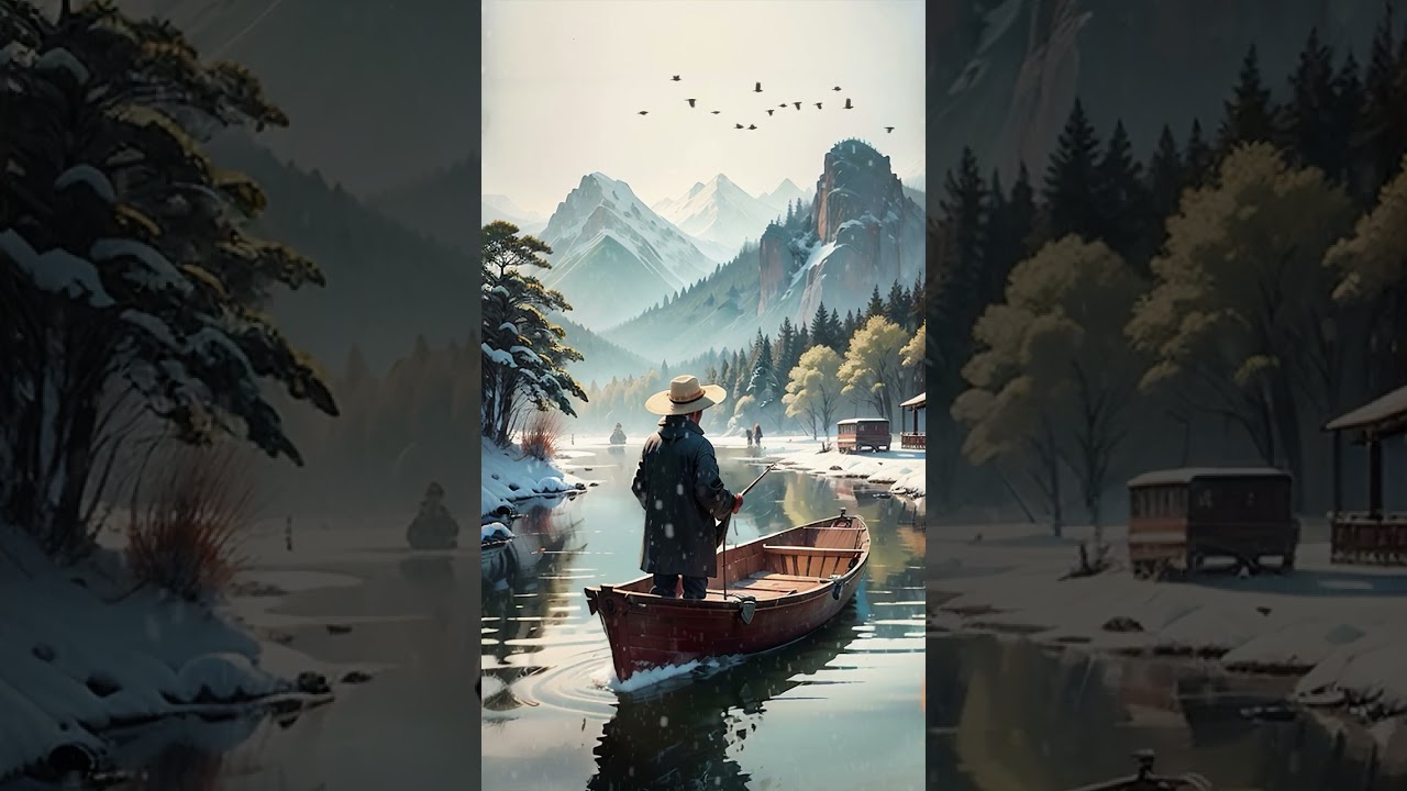 #winter #snow #river #landscape #painting #mountains #mountain