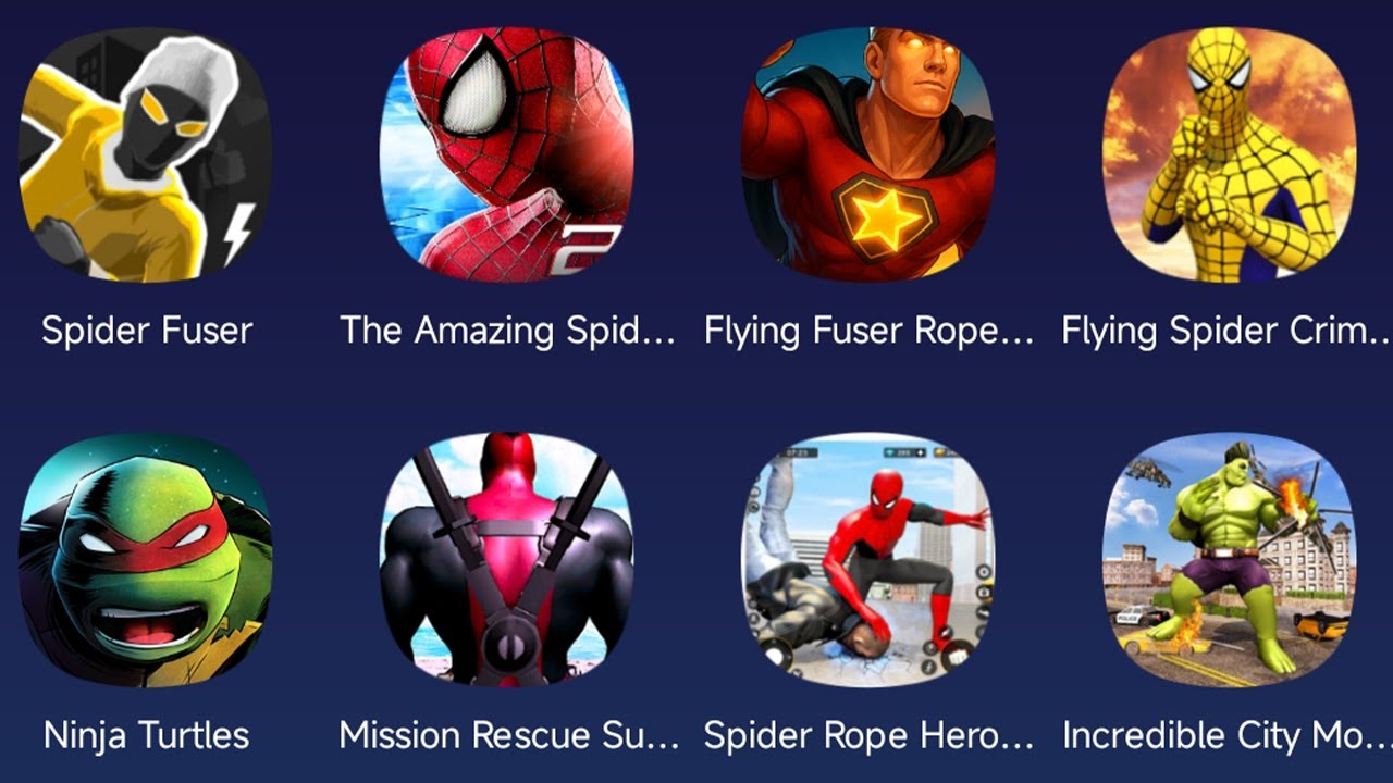 Spider Fuser,The Amazing Spider-Man 2,Ninja Turtles,Mission Rescue Superhero,Flying Fuser Rope Hero