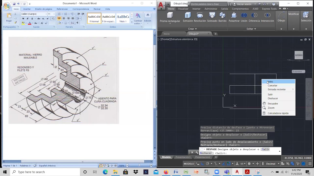 AutoCAD Mechanical 2018. Ejercicio 43. Piezas en 3D usando el comando revolución parte 1.