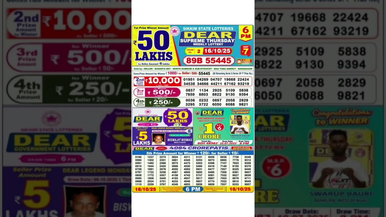 Sikkim Start Lottery Result Start Lottery Today 6pm Sambad Live 16/10/2025 Lottery Sambad D