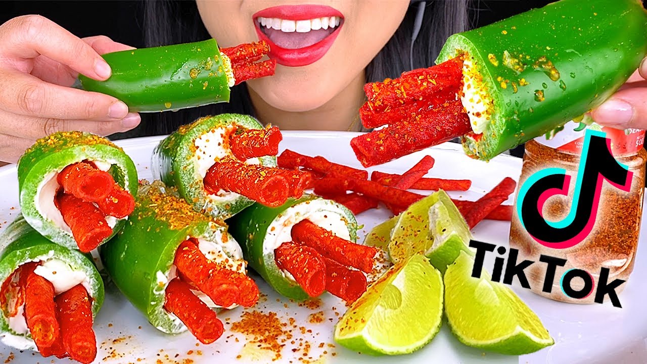 ASMR MOST POPULAR FOODS TIK TOK TAKIS JALAPEÑOS CREAM CHEESE EXTREME CRUNCH 먹방 Mukbang ASMR Phan