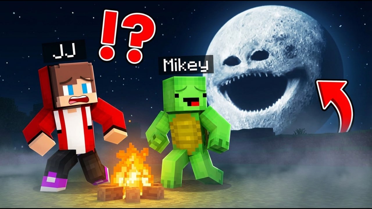 JJ and Mikey HIDE from the SCARY MOON in Minecraft! - Maizen Challenge