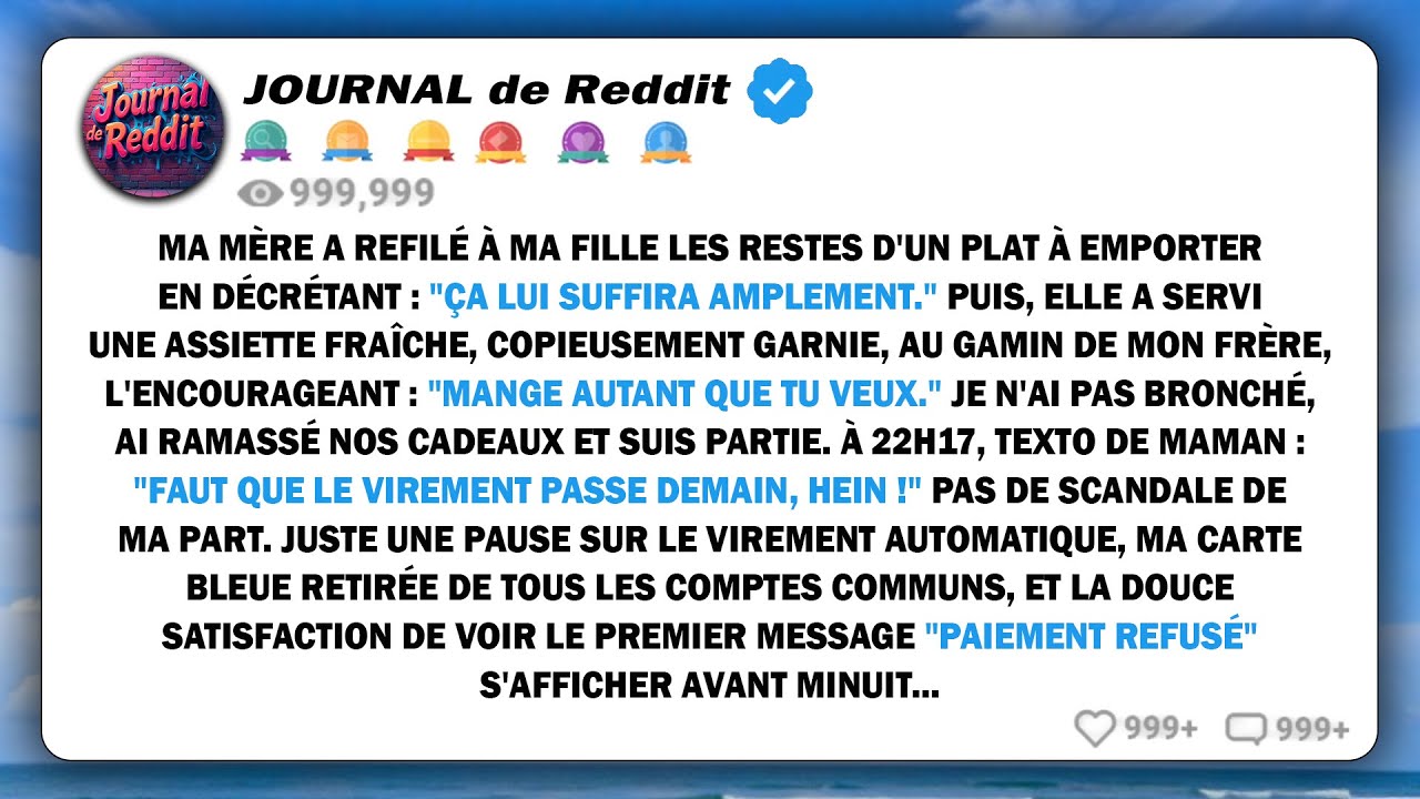 Ma mère a servi des restes d'une boîte à emporter à ma fille et a dit : « C'est bien assez pour elle