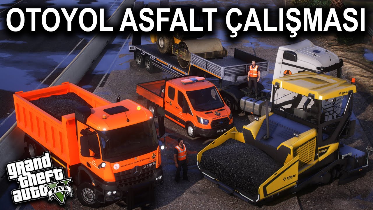 GTA 5 ASFALT ÇALIŞMASI !! - OTOYOLA YENİ ASFALT YAPTIK - KGM MODU #5