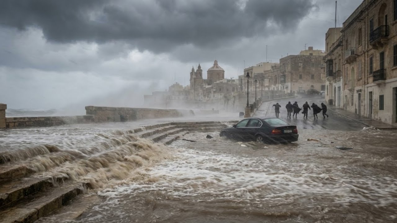 Malta Flash Flood Disaster: Unstoppable Rain, City Underwater, Storm Surge & Waterspouts (AI VFX)