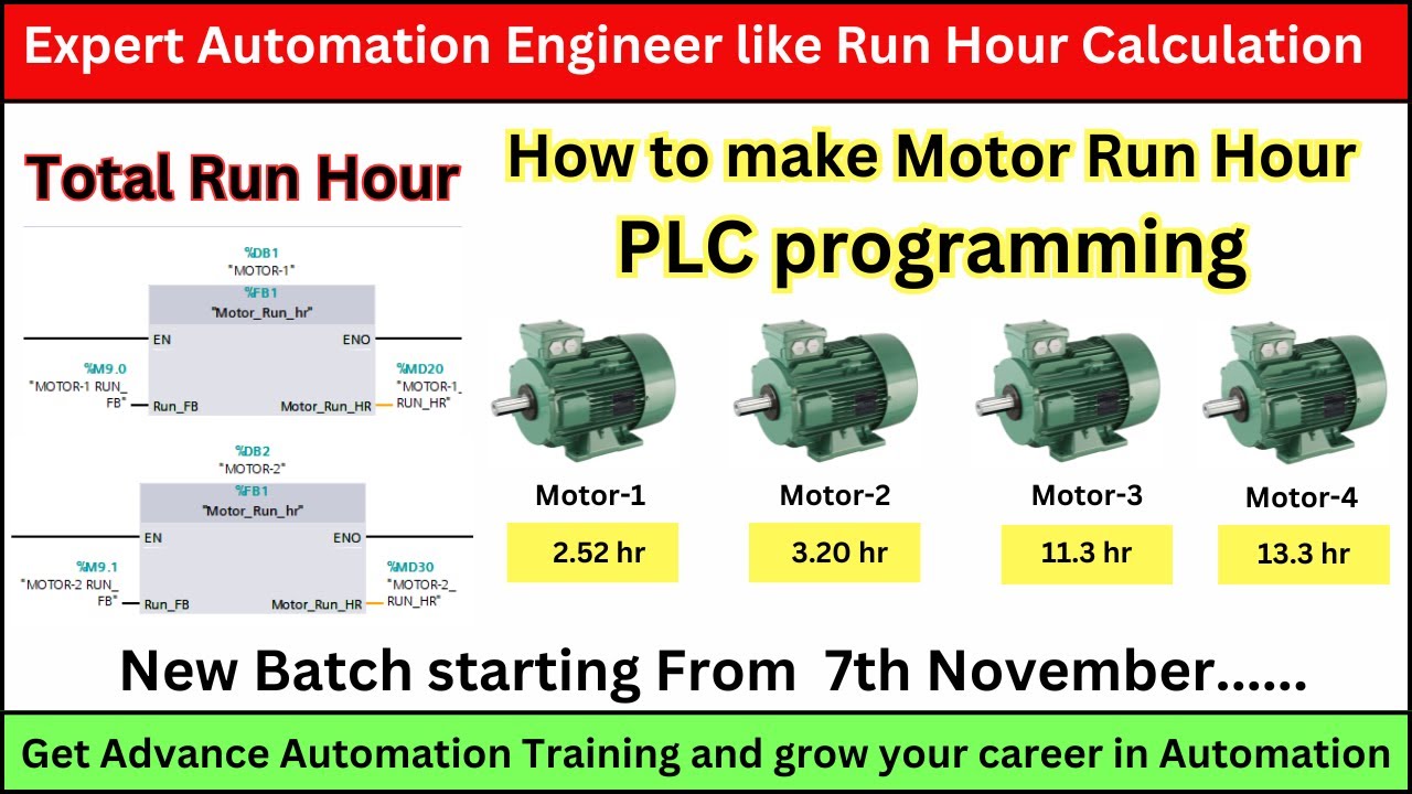 How to make Motor Run Hour PLC logic for  Siemens PLC in TIA Portal #plc #plcprogramming #electrical