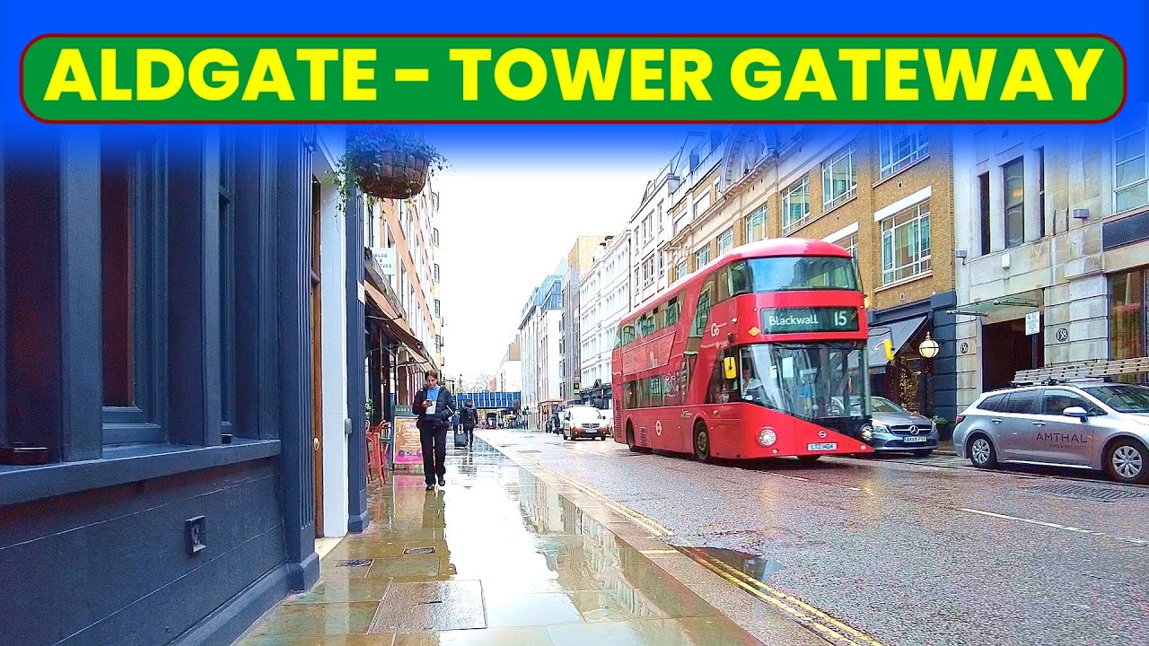 A Rainy Walk from Aldgate Station to Tower Gateway DLR | London City Streets in the Wet