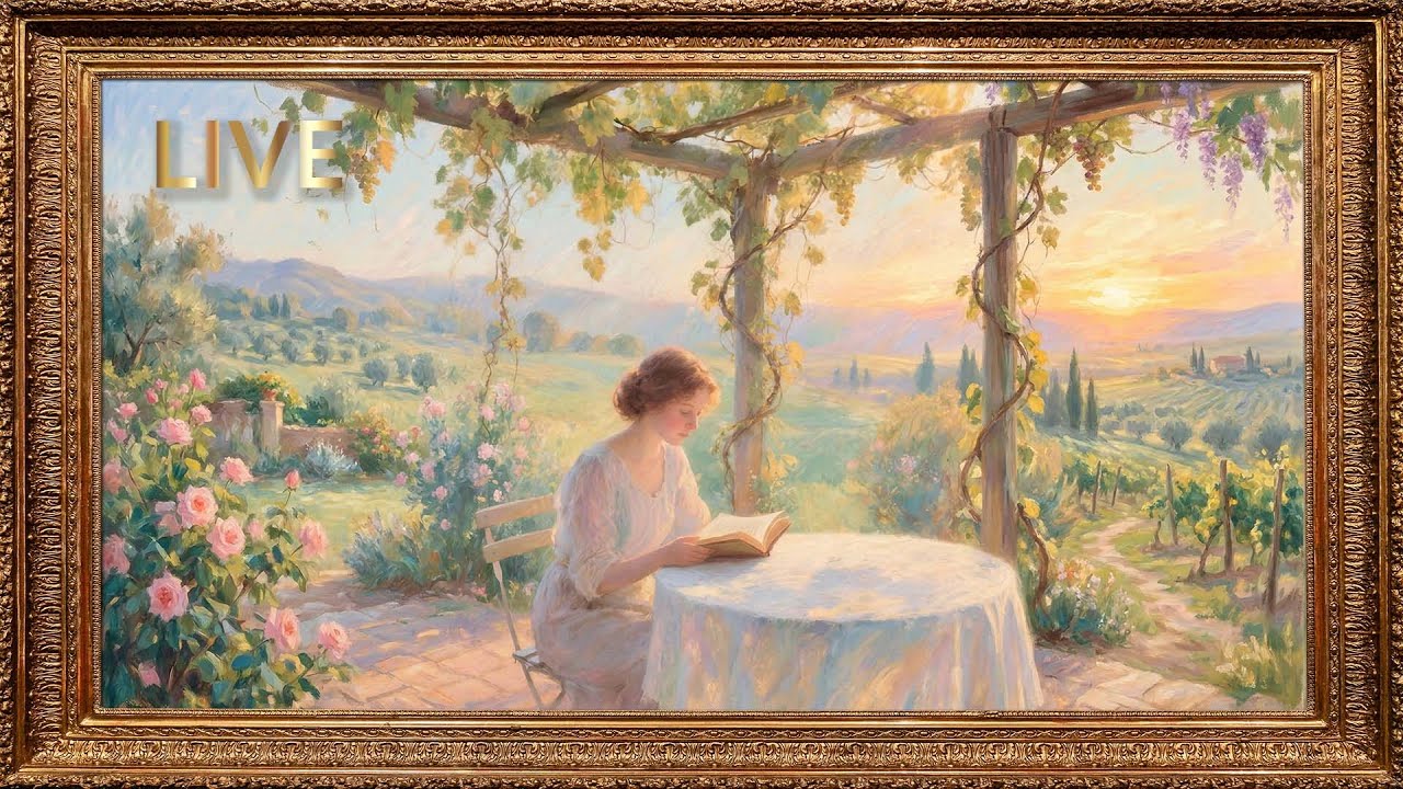 🔴 LIVE Spring Countryside Gold Frame TV Art 🌼 Girl Reading | 4K Relaxing Screensaver 24/7