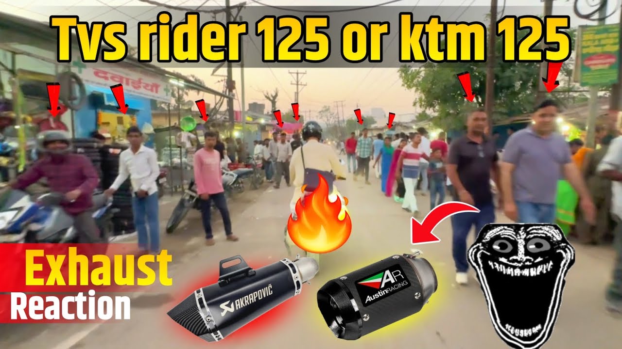 🔥Tvs rider 125 full system exhaust reaction 🥵  | akrapovic exhaust reaction 💀 |bunny helmet reaction