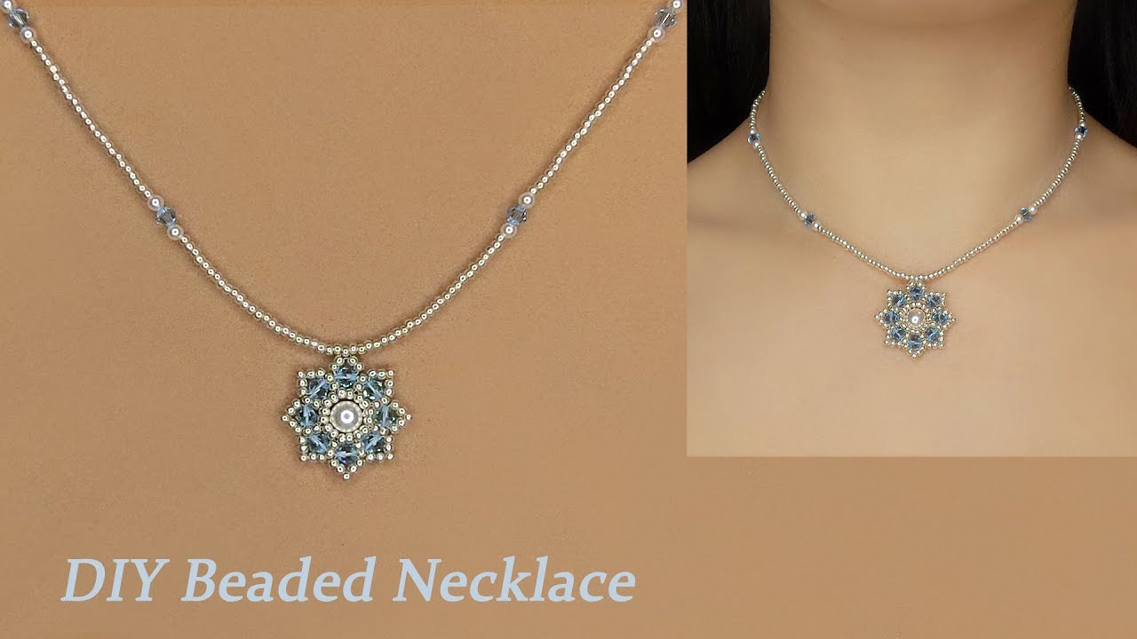 DIY Crystal and Pearl Beaded Pendant Necklace with Bicone Crystal Beads and White Pearls手作水晶珍珠串珠项链