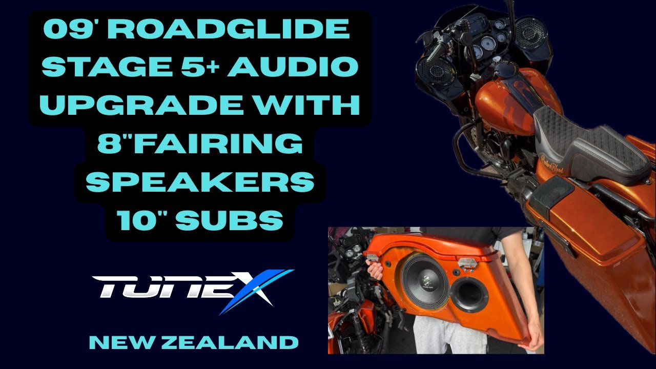 Stage 5 + Road Glide orange with 8 inch Cicada Speakers. Custom Bagger