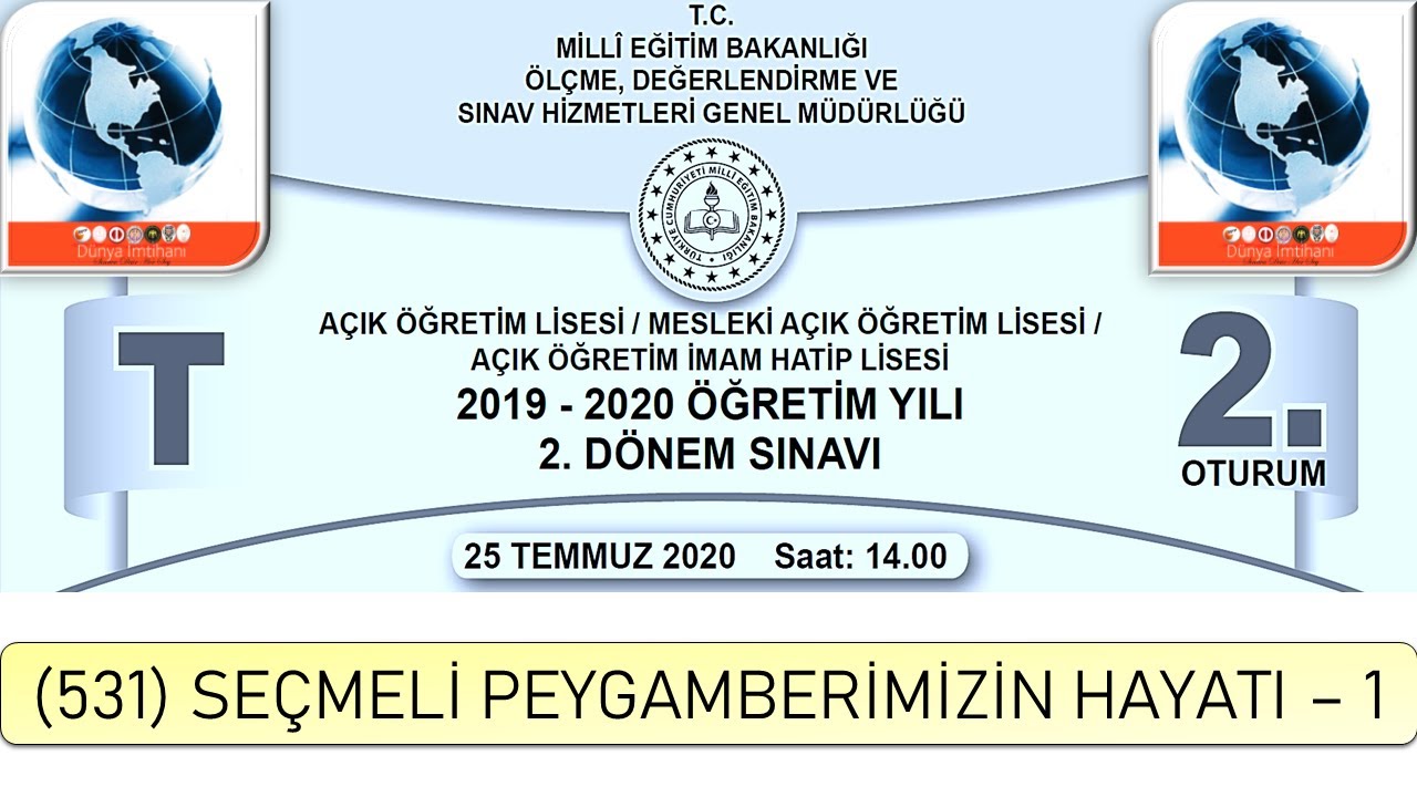 2020 / 2. DÖNEM / AÇIK ÖĞRETİM LİSESİ / (531) SEÇMELİ PEYGAMBERİMİZİN HAYATI – 1
