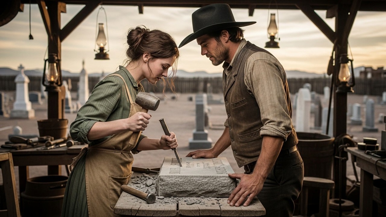 She Was Carving Headstones For The Town Cemetery, The Cowboy Commissioned One With Both Their Names