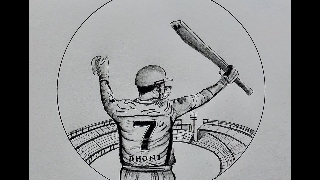 M S Dhoni farewell in cricket drawing / MS Dhoni back side drawing with pencil sketch