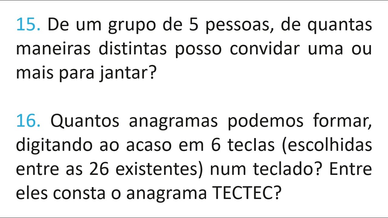QUESTÕES 15 e 16 | Princípio Fundamental da Contagem.