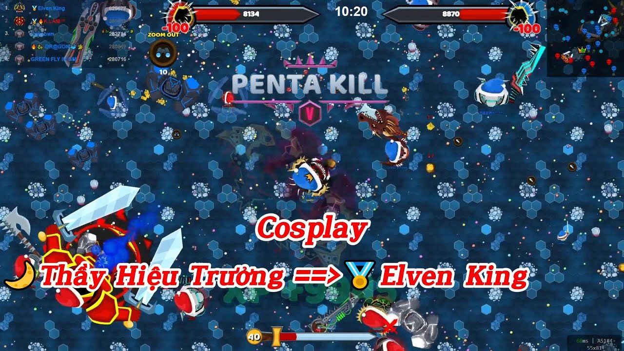 Evowars.io #693: 🌙ThầyHiệuTrưởng Cosplay 🏅ElvenKing Rank 105 - Với pha Penta Kill mãn nhãn người xem