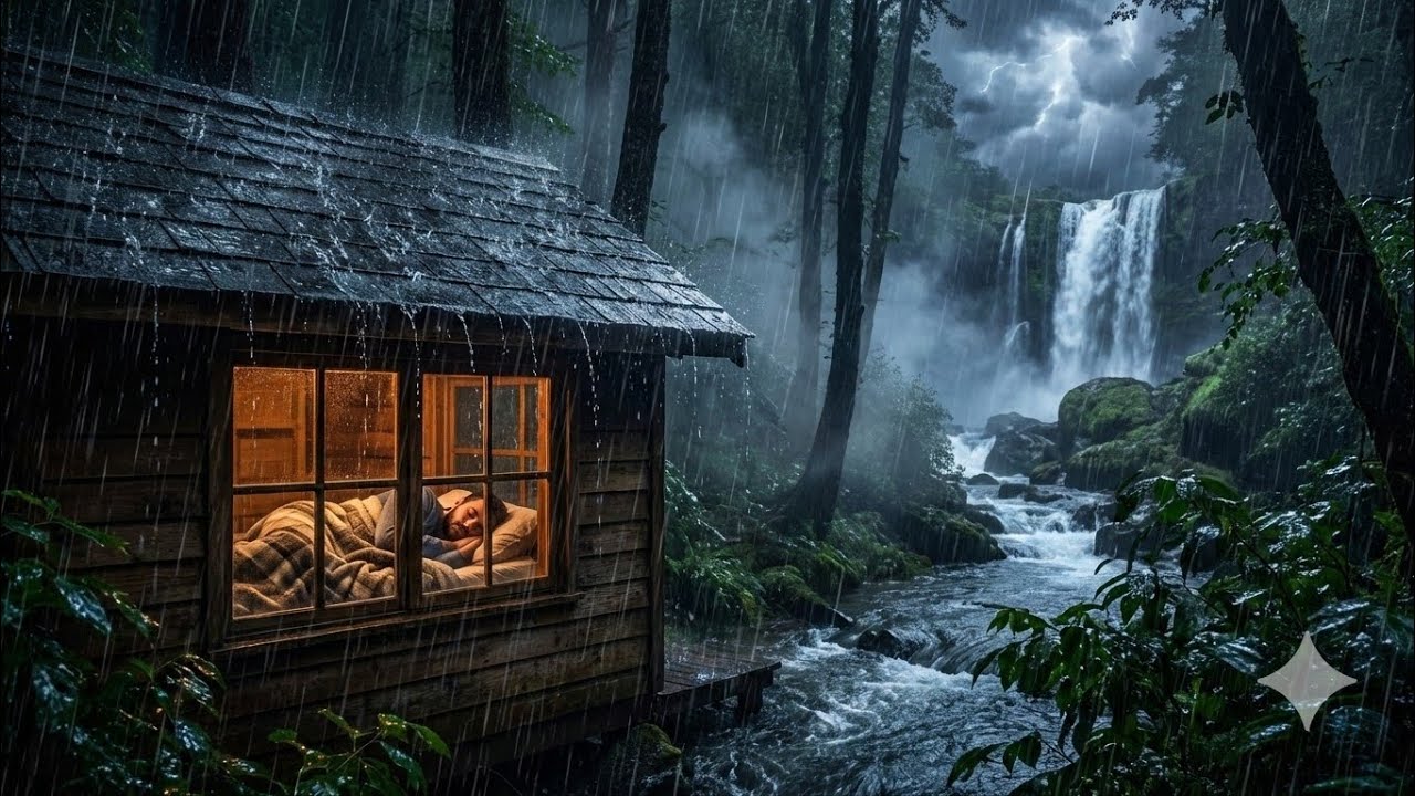 5 Hours Heavy Rain Storm Sounds Ultra HD Realistic River, Waterfall & Roof Rain ASMR (No Music)