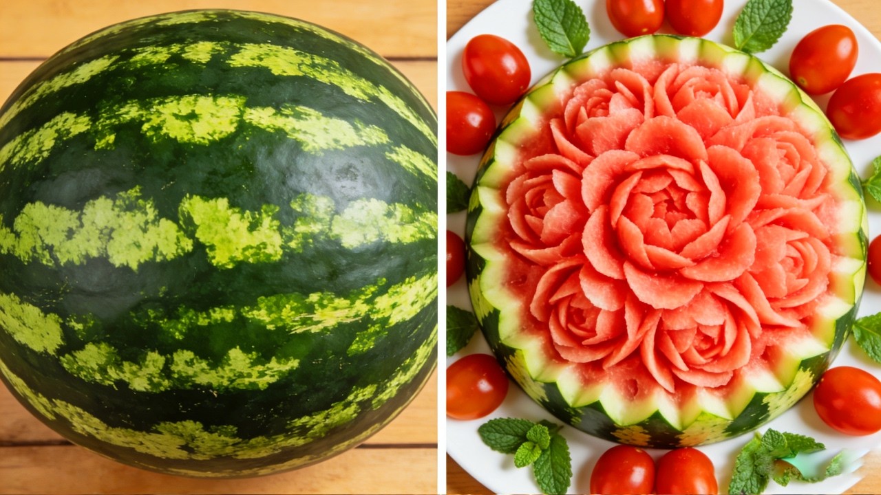 Master Watermelon Carving  Exquisite Knife Skills & Artistic Fruit Craft