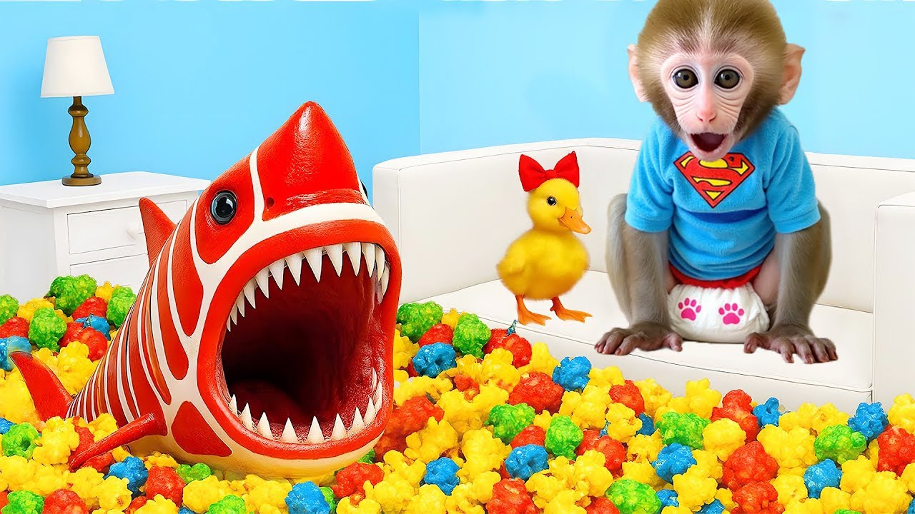 Monyet Bon Bon dan anak bebek bersama-sama membawa es krim warna warni pulang ke rumah