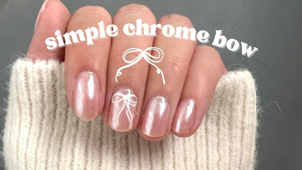 simple & cute bow chrome nails | shein & daiso products, natural nails